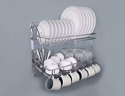 LIFE TIME Wall Mount Stainless Steel Kitchen Dish Rack Plate, Cutlery Stand Modern Kitchen Storage Organiser (455 X 255 X 270 mm)