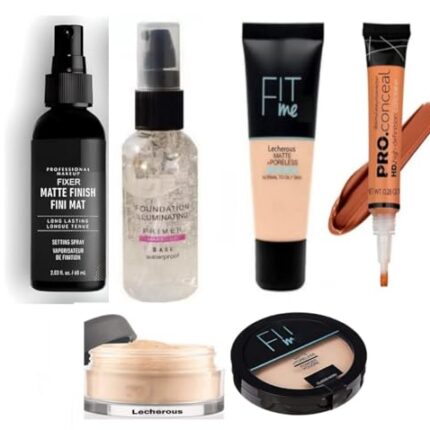 Lecherous Beauty 6 In 1 Combo Kit - Foundation, Primer, Liquid Concealer, Loose Powder, Compact Powder & Makeup Fixer (Setting Spray) - Ideal for Face Makeup - Complete Makeup
