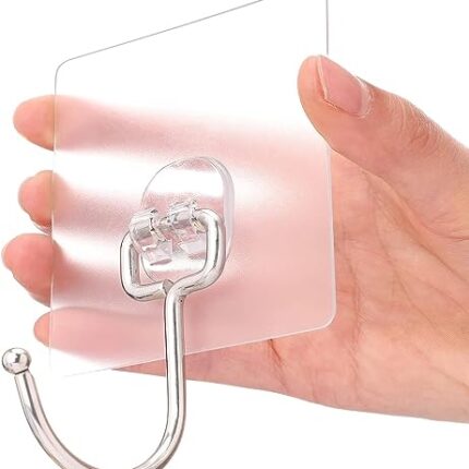 MATEMA CREATION Plastic 10Pcs Large Adhesive Wall Hooks, Heavy Duty Hold Sticky Hooks, Waterproof Wall Hangers Without Nails Self-Adhesive Tracelessuses For Bathroom Kitchen, White