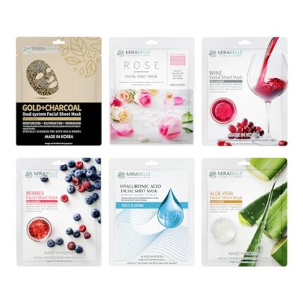 MIRABELLE COSMETICS KOREA Dry Skin Korean Face Mask Sheets | Anti-Aging & Hydration| Suitable For Women & Men | Combo Pack Of 6 (Each 25Ml)