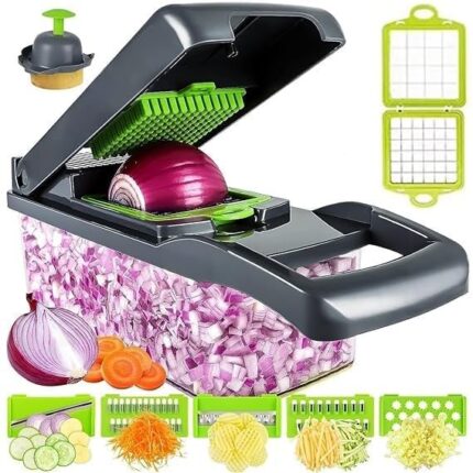 NixtiL 14 in 1 Multipurpose Chopper, Fruits & Vegetable Cutters, Grater Peeler Chipser, Unbreakable Food Grade Body, Chopper for Kitchen | Easy Push to Clean Button Slicer Dicer