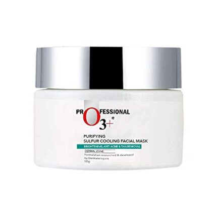 O3+ Purifying Sulfur Cooling Facial Mask with Organic Willow Bark and Mint for Acne Mark Removal and Radiant Glow, 50g