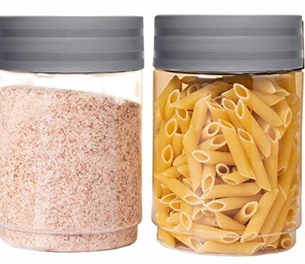 PEARLPET Modedge Plastic Jar Set of 2 pieces |Airtight| Stackable|Leak proof| Container For Kitchen Storage With Spoon, Set Of 2 Pieces, Grey, 1100 Ml