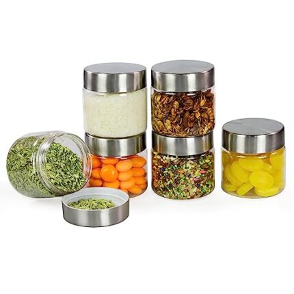 PEARLPET Plus Range Plastic Storage Containers For Kitchen Airtight | Steel Cap Jar Set Of 6 Food Grade Boxes For Storing | Bpa - Free, Stackable | 200 Ml, Clear