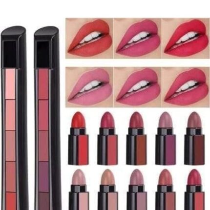 Professional Beauty Combo of 2 Fabulous Matte Shades Lip Makeup Set 5 in 1 lipstick Red and Nude Edition (Pack of 2)