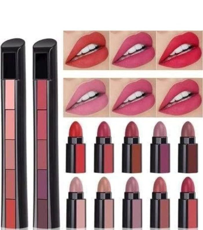 Professional Beauty Combo of 2 Fabulous Matte Shades Lip Makeup Set 5 in 1 lipstick Red and Nude Edition (Pack of 2)