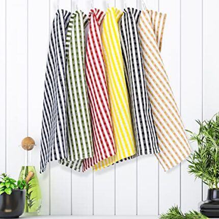 SAMI STUDIOS Kitchen Towels Cotton For Home, Soft & Absorbent Hand Towel For Kitchen Cleaning & Quick Drying Of Plates & Glasses, 25 X 35 Cm, Milano Stripes, Mixed Colors Set Of 12, Multicolor