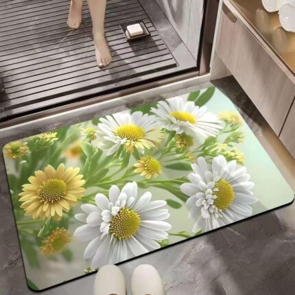 SKVM Memory Foam Water Absorbent Rectangular Mat For Bathroom Kitchen Floor Mat Door Bathroom Mat For Entrance Anti Slip Mat For Bathroom Floor Foot Anti Skid Bathroom Shower Mat (Design 7), Skin