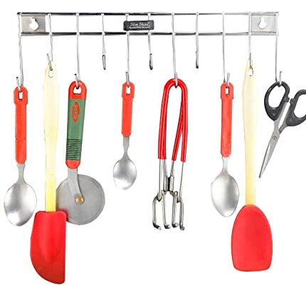 SLIMSHINE Wall Mounted Cutlery Holder | Stainless Steel Utensil Organizer | Multipurpose Kitchen Storage Rack with Hooks | Space-Saving Design | Easy Installation