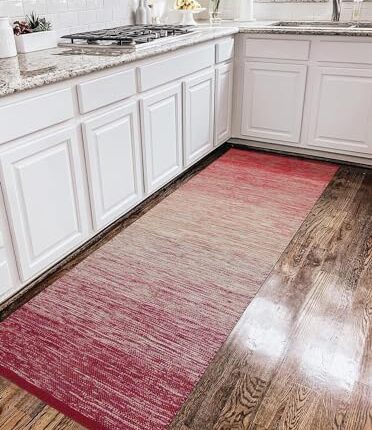 STONEMUNK Modernised & Reversible 100% Cotton Carpet Runner Winter Foot Protector for Bedrooms, Kitchen, Guestrooms (2x5 Feet, Red)