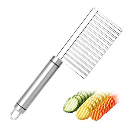 SVShoperzone Stainless Steel Crinkle Cut Knife with Heavy Blade - Multi-Function Vegetable, Potato, and Fruit Cutter - Zigzag Blade for French Fries and More - Kitchen Tool Silver