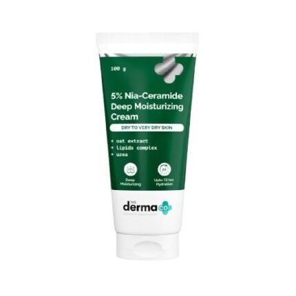 The Derma Co 5% Nia-Ceramide Deep Moisturizing Cream | 5% Niacinamide,1% Ceramide | 72hrs.Hydration | Urea, Lipids & Oat Extracts | Moisturizer for Dry to Very Dry Skin-100g