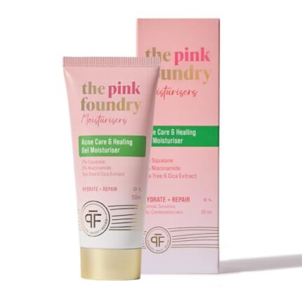 The Pink Foundry Acne Moisturiser I Treats & Prevents Breakout, Soothes Redness & Irritation I Gel Moisturiser for Normal, Sensitive, Oily, Combination Skin 50ml