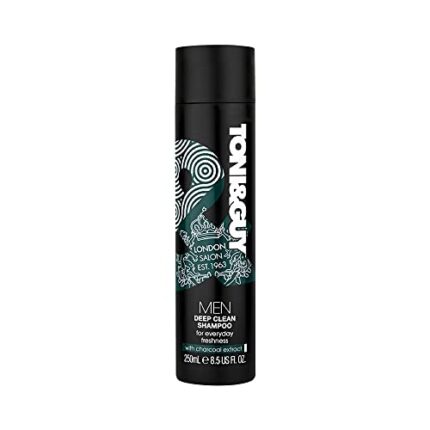 Toni&Guy Men Deep Clean Shampoo with Activated Charcoal Extract, Clarifies Scalp for Refreshing Feel, Detoxifies & Removes Excess Oil & Buildup, Everyday Advanced Hair Detox Routine, 250ml