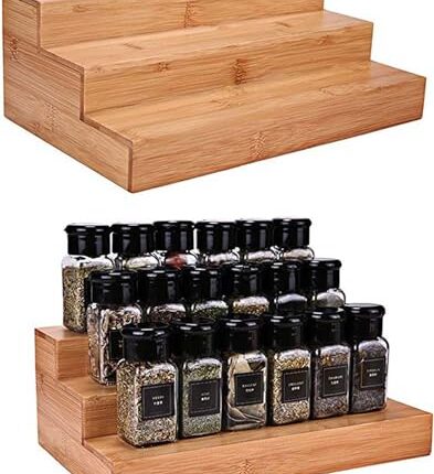 VASIL MART Wood 3 Tiered Spice Rack, 3 Tier Spice Organizer for Cabinet or Kitchen, Stand For Cabinet/Cupboard (Casual)