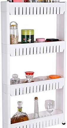 Vajin 4 Layer Storage Organizer || Slim Slide Kitchen Trolley || Slim Rack Shelf with Wheels || Space Saving Storage Organizer || Kitchen Storage Organizer