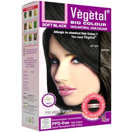 Vegetal Bio Hair Colour Soft Black | 150g | Achieve Natural, Ammonia-Free Hair Color | PPD-Free, 100% Herbal Certified Organic for Men and Women | UV Protection and Luster Maintenance | Complete Kit