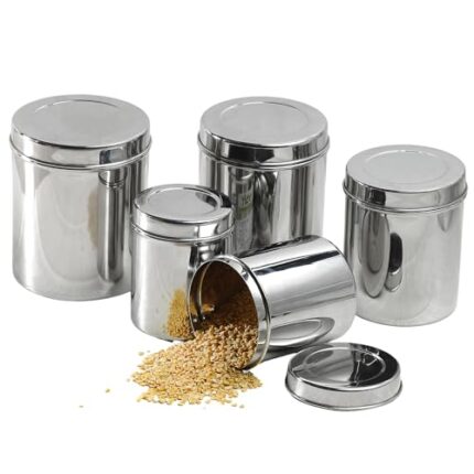 Vinod Kraft Stainless Steel Ubha Dabba Set of 5 Pcs | 1.2, 1.6, 2.1, 2.3, and 3.3 Litres | Canisters Set | Kitchen Storage Containers Set | Food Grade | 2 Year Warranty - Silver