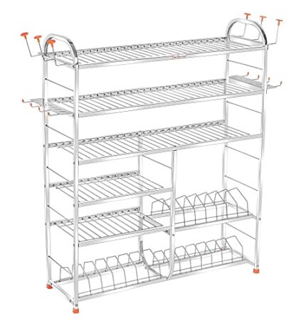 WINSTAR Stainless Steel 6 Shelf Wall Mount Kitchen Utensils Rack | Dish Rack with Plate & Cutlery Stand | Modular Kitchen Storage Rack | Kitchen Organizer | 36 H x 36 L inches (Lower 3 Plate)