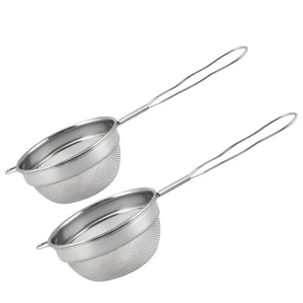 Wazir Chand Stainless Steel Tea Strainer | Strainer for Kitchen | Chai Chalni for Kitchen | Daily Use Strainer | Strainer Tea and Coffee | Chai Chani Double Mesh Last Long | Set of 2 Pcs 8cm & 9cm