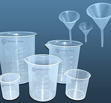 Widely Pure Transparent Plastic Measuring Beaker Set Combo 1000,500,250,100,50ml for Laboratory and 3PCS Plastic funnels for Laboratory and Kitchen use funnels Set All Purpose Funnels