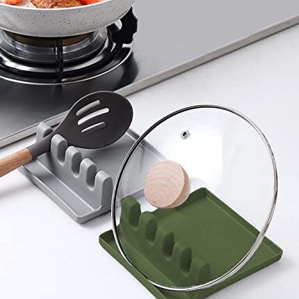 Wolpin 1 Pc Spoon Holder Spatula Holder for Kitchen Spoon Rest Cooking Utensil Plastic Stand Pan Cover Lid Rack Pot Clips Support Ladle Organizer Tool (14.5 x 13.5 x 5 cm)