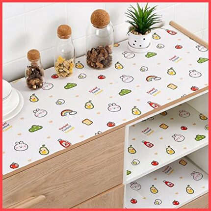 Wolpin Anti-Slip Kitchen Cabinet Drawer Shelf Mat Liner Sheets (45 cm x 2 m Roll) Waterproof Strong Table Mat EVA for Bathroom, Fridge Mat Textured Multipurpose (White Yummy), Ethylene Vinyl Acetate