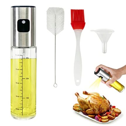 YAOTROOP 100ml Oil Sprayer Dispenser Oil Spray Bottle Vinegar Sprayer Dressing Spray with Brush Portable Grilling Olive Oil Glass Bottle Kitchen Gadgets for Salad Baking BBQ Air Fryer Roasting