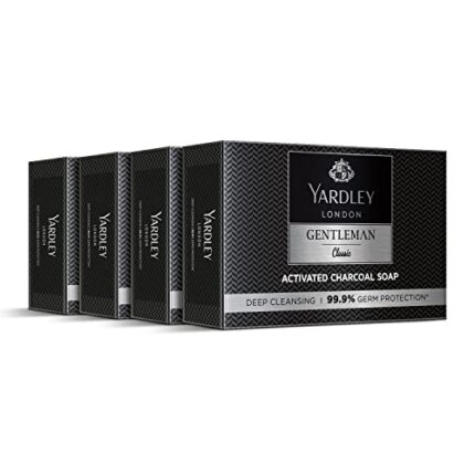 Yardley London Gentleman Classic Activated Charcoal Soap| 99.9% Germ Protection and Deep Cleansing| Daily Bathing Bar Soap For Men| Masculine Fragrance| 100g (Pack of 4)