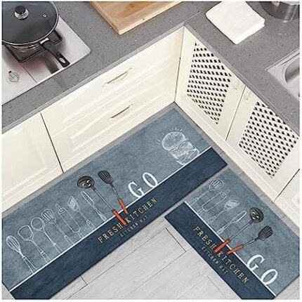 dhavl Kitchen 3D Rubber Abstract Floor Mat & Runner with Anti Skid Backing - Set of 2 (Multicolour, 40 x 120 & 40 x 60 cm)