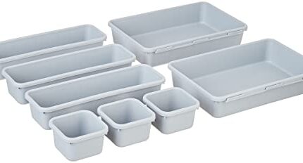 Amazon Brand - Solimo Kitchen Utensil Drawer Organiser,Set Of 8,Grey(Plastic)