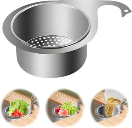 BITTZOOT Stainless Steel Sink Strainer Basket Swan Drain Rack Multipurpose Triangle Sink Drain Basket Hanging Filtering Draining Rack for Sink Kitchen Vegetables Fruits Drain Basket Filter (7 CM)