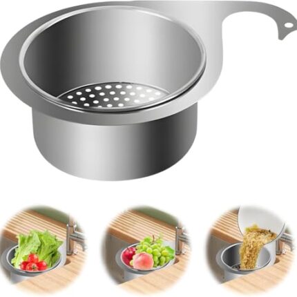 BITTZOOT Stainless Steel Sink Strainer Basket Swan Drain Rack Multipurpose Triangle Sink Drain Basket Hanging Filtering Draining Rack for Sink Kitchen Vegetables Fruits Drain Basket Filter (7 CM)