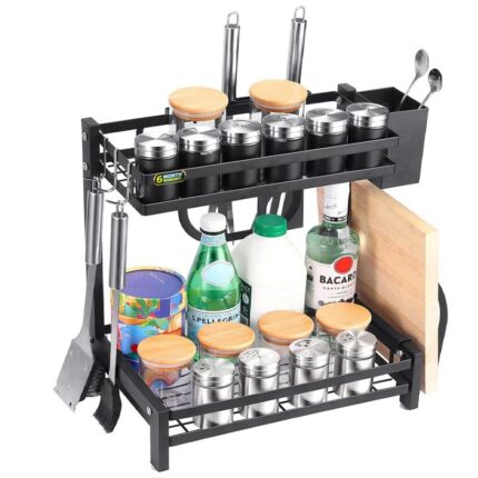 IBELL Kitchen Storage Rack, 2-Tier Bartan Stand/Kitchen Organizer/Counter for Utensils Storage - (IBLDR333, Black)