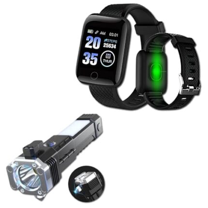 Drumstone 𝗖𝗼𝗺𝗯𝗼 C73 Multifunctional Health Activity Tracking Smartwatch and High-Power Flashlight for Ultimate Tools for Active Lifestyles and Outdoor Adventures 𝟏𝟓 𝐘𝐄𝐀𝐑𝐒 𝐖𝐀𝐑𝐑𝐀𝐍𝐓𝐘